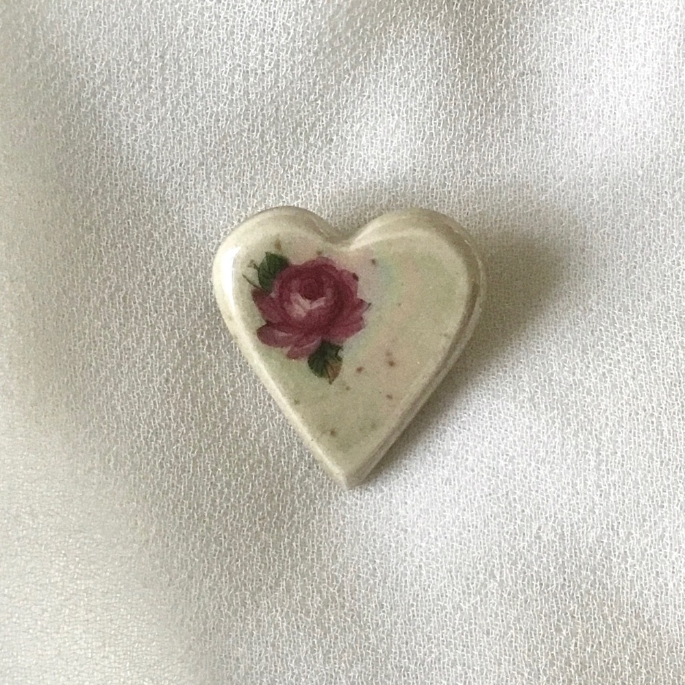 Vintage Heart-Shaped Brooch (With Pink Rose)